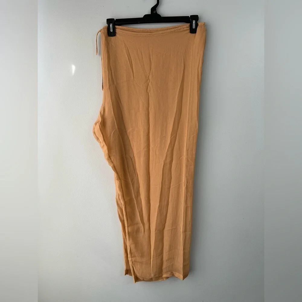 SKIMS 3X Swimwear Crinkle Silk Coverup Pants in Almond Color Sheer Pullon lounge